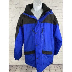 Polar Edge Black Blue Full Zip Peek A Boo Hood Snap Up Jacket Coat XL